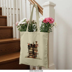 Quirky House Tote Bag, Unique Home Design, Cute Building Art, Everyday Tote, Shopper Bag, Gift Idea - Tawshia