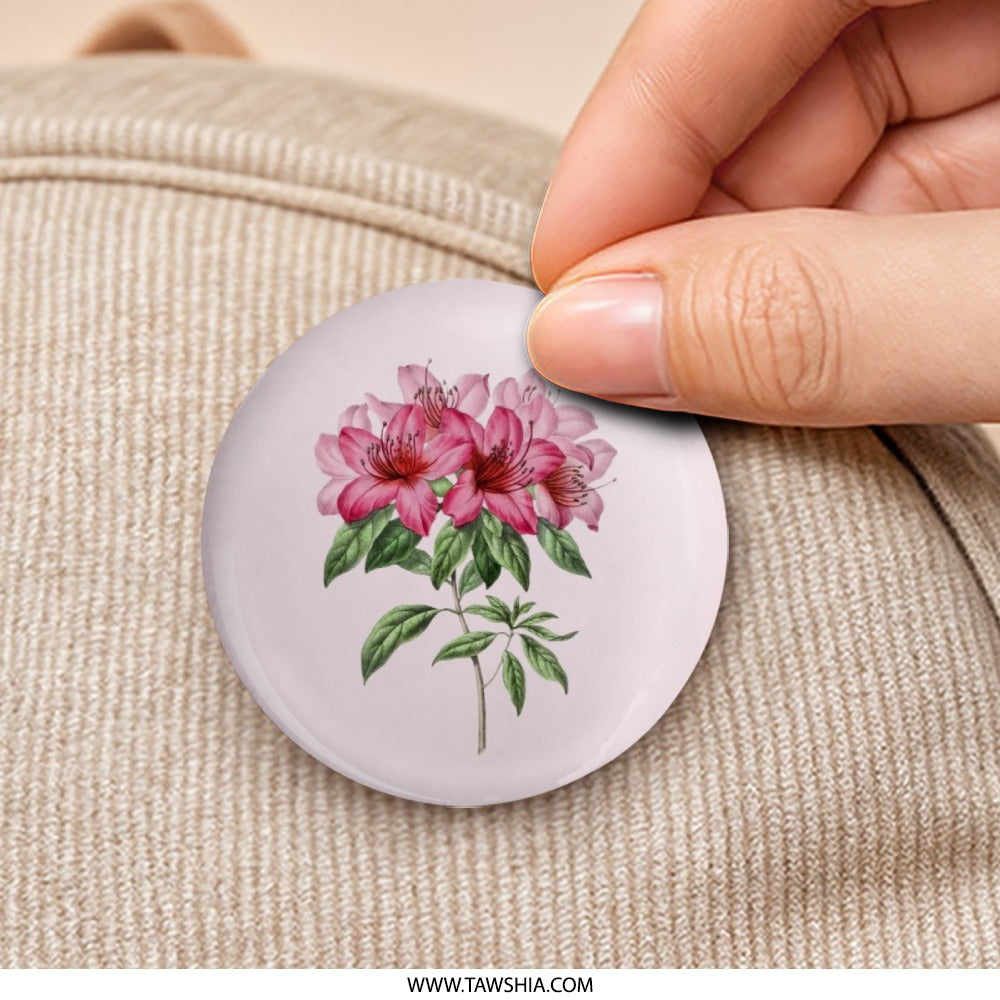 Pink Azalea Pinback Button, Floral Accessory, Botanical Badge, Flower Button, Garden Lover Gift, Aesthetic Apparel, Trendy Pin, Gift Idea - Tawshia