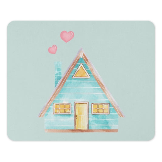 Watercolor House Mouse Pad, Cute Home Office Decor, A Frame Cabin Illustration, Heart Balloons, Pastel Blue Desk Accessory, Gift Idea - Tawshia