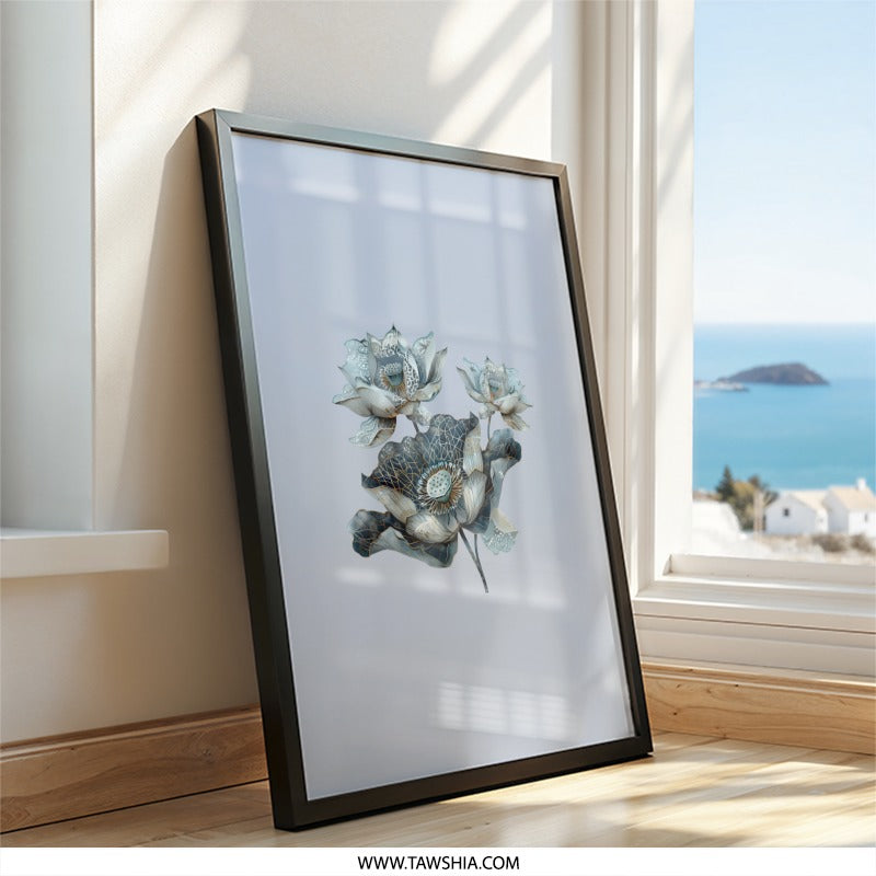 Lotus Wall Art Print, Floral Home Decor, Botanical Wall Hanging, Flower Wall Art, Modern Art Print - Tawshia