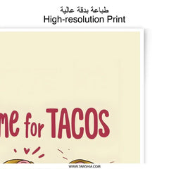 Time for Tacos Photographic Print, Funny Food Art, Taco Lover Gift, Kitchen Wall Decor, Cute Food Illustration Print, Mexican Food Art - Tawshia