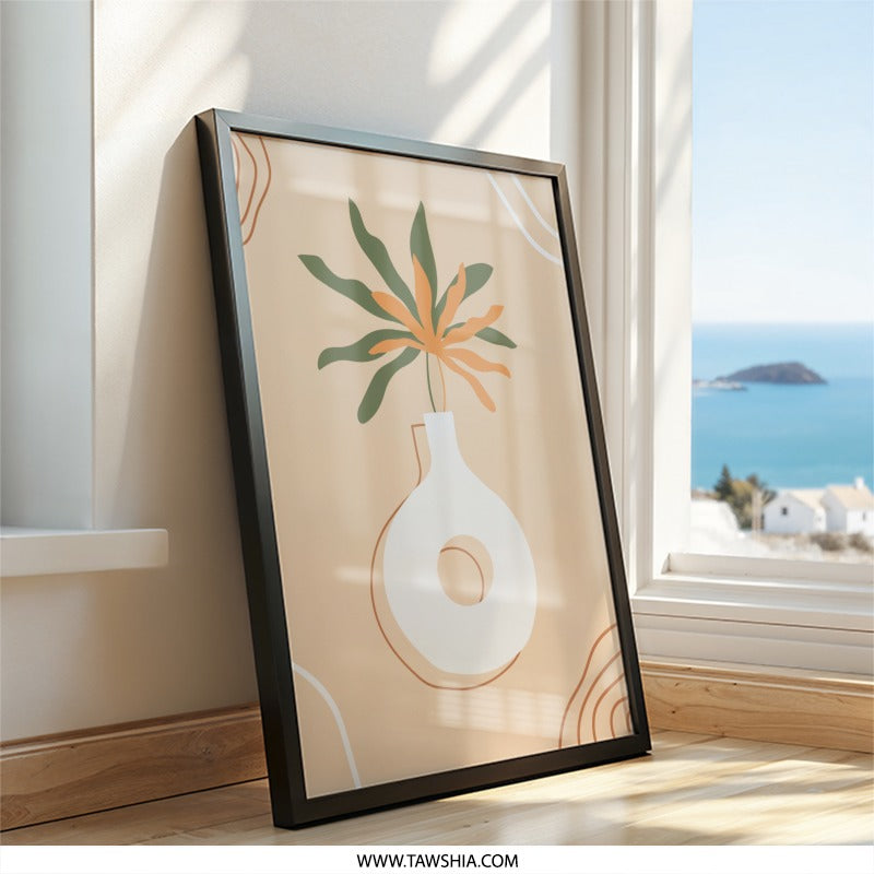 Modern Plant Wall Art, Abstract Floral Print, Minimalist Home Decor, Neutral Tone Art, Botanical Illustration, Living Room Decor - Tawshia