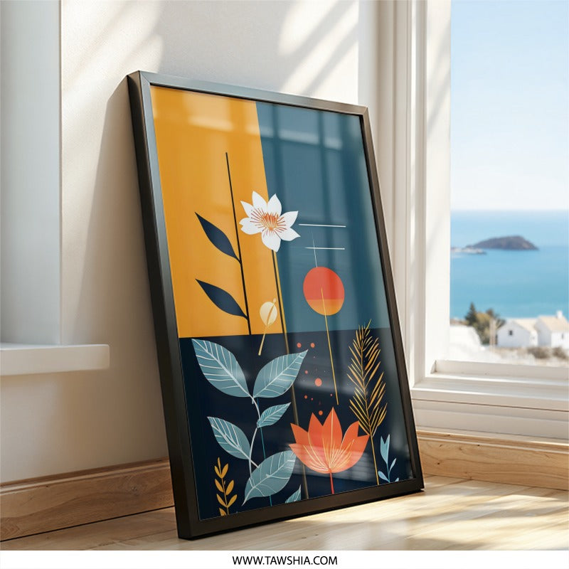 Modern Floral Wall Art, Abstract Botanical Print, Geometric Decor, Contemporary Flower Art, Home Decor Wall Art - Tawshia