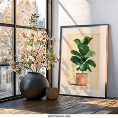 Fiddle Leaf Fig Wall Art, Potted Plant Print, Botanical Wall Decor, Modern Home Art, Minimalist Art Print, Houseplant Art, Living Room Art - Tawshia