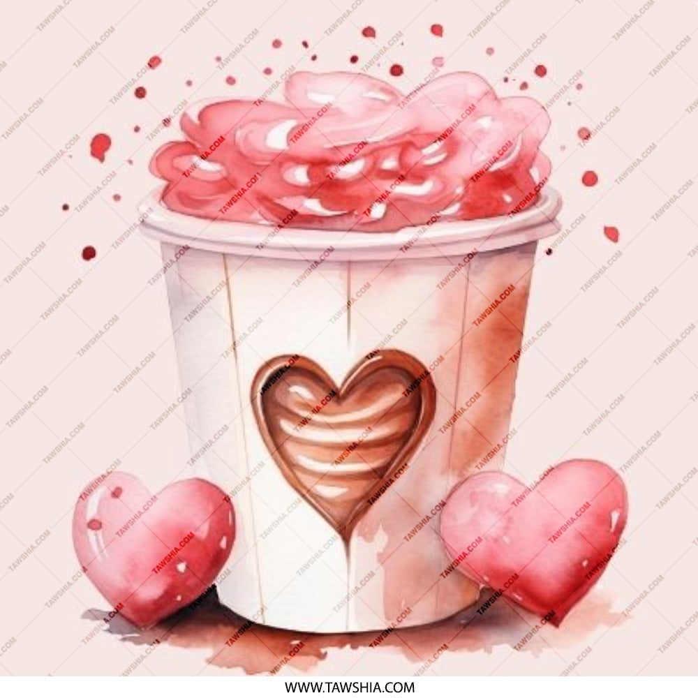 Watercolor Latte Pinback Button, Heart Coffee Button, Valentine Pin Badge, Cute Coffee Lover Gift, Kawaii Button, Trendy Aesthetic Pins - Tawshia