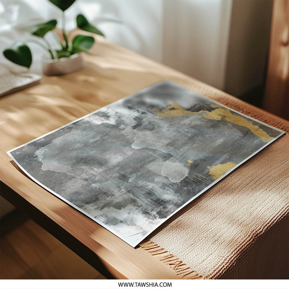 Gold Accent Abstract Photographic Print, Gray Wall Art, Modern Home Decor, Elegant Art Print, Minimalist Design, Wall Decor Art - Tawshia