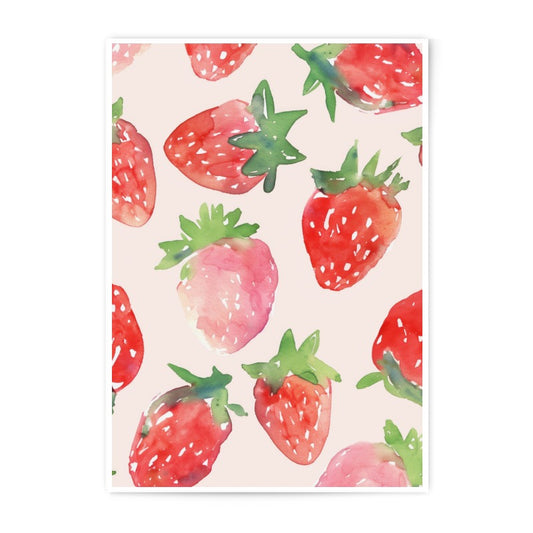 Strawberry Photographic Print, Watercolor Art, Berry Wall Decor, Fruit Kitchen Art, Sweet Treat Artwork, Summer Print, Farmhouse Style - Tawshia