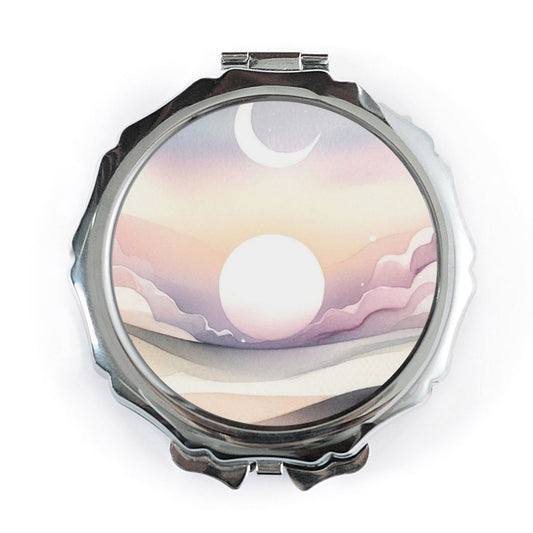 Crescent Moon Pocket Mirror, Watercolor Sky Makeup Mirror, Compact Mirror, Gift for Her, Celestial Mirror, Sun and Moon - Tawshia