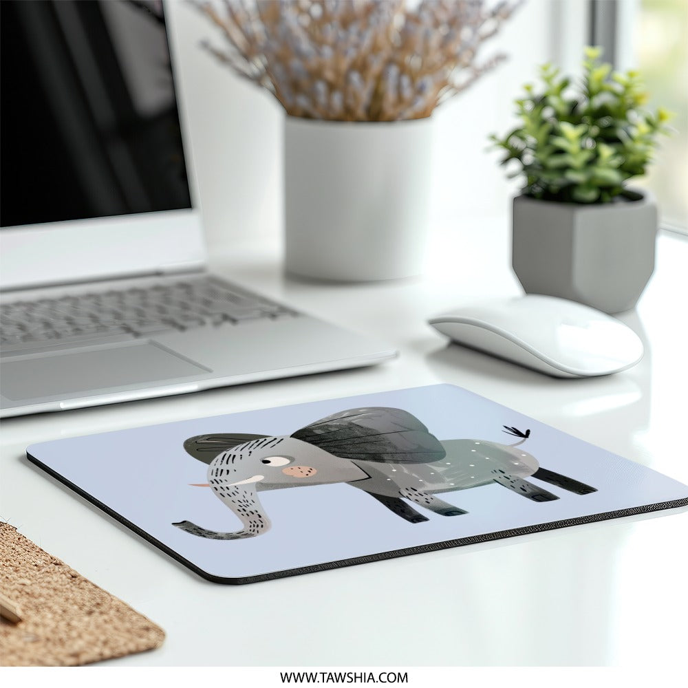 Cute Elephant Mouse Pad, Animal Lover Gift, Desk Decor, Cartoon Elephant Art, Kid's Room Decor, Unique Mousepad, Office Accessories - Tawshia