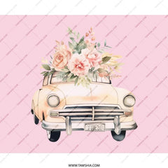Floral Car Mouse Pad, Cute Mousepad, Car with Flowers, Pastel Pink Desk Decor, Aesthetic Desk Accessories, Office Decor, Computer Pad - Tawshia