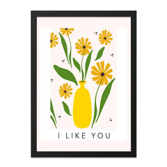 Yellow Daisy Wall Art, I Like You Print, Floral Wall Decor, Minimalist Flower Art, Cute Home Decor, Positive Affirmation Art - Tawshia