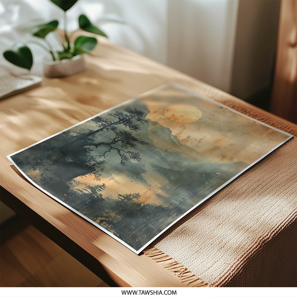 Zen Landscape Photographic Print, Mountain Art Print, Asian Art, Sunset Landscape, Peaceful Home Decor, Nature Art, Japanese Art - Tawshia
