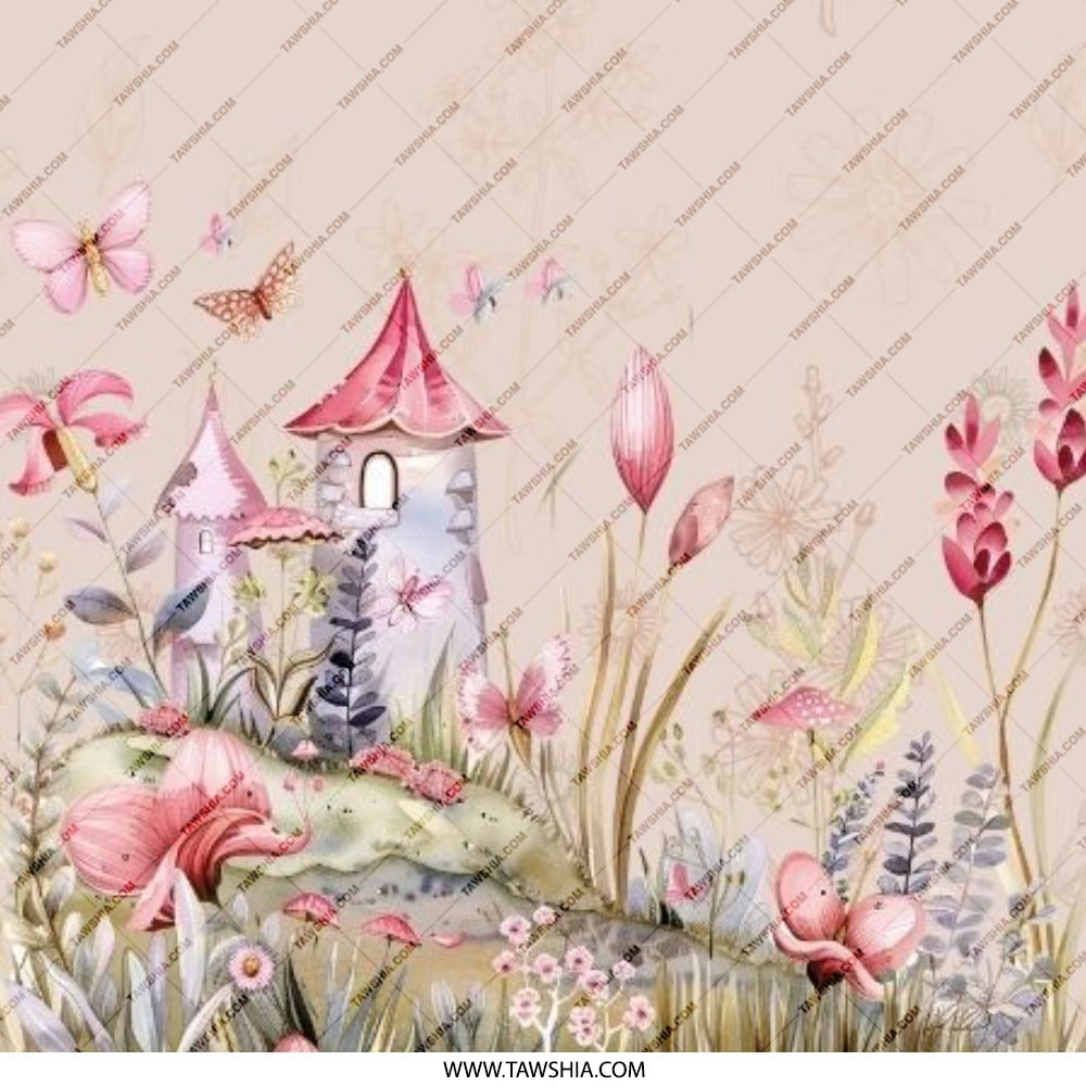 Fairy Castle Pinback Button, Magical Garden, Watercolor Style, Cute Butterflies, Dreamy Gift, Floral Scene - Tawshia