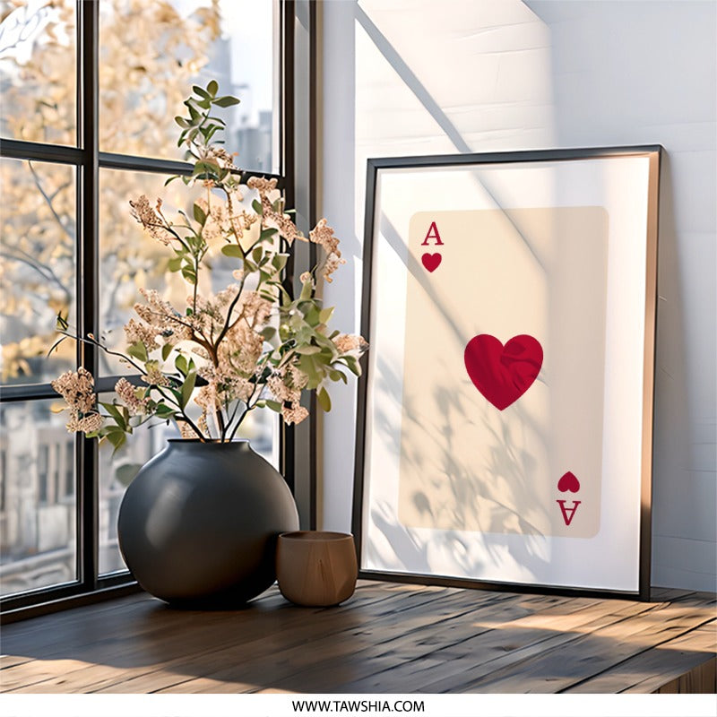 Ace of Hearts Wall Art, Playing Card Art Print, Modern Card Wall Decor, Minimalist Wall Art, Gamer Gift, Card Player Decor - Tawshia