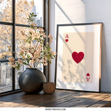 Ace of Hearts Wall Art, Playing Card Art Print, Modern Card Wall Decor, Minimalist Wall Art, Gamer Gift, Card Player Decor - Tawshia