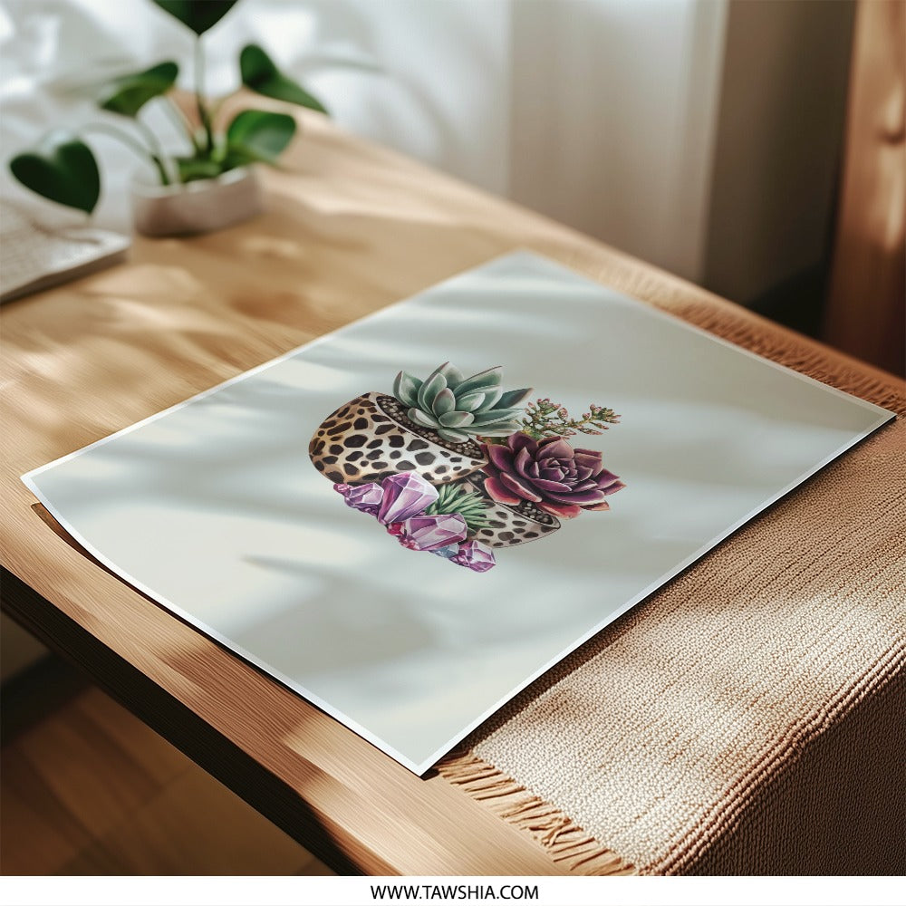 Succulent Photographic Prints, Purple Crystals Art, Leopard Print Planters, Home Decor Prints, Unique Wall Art - Tawshia