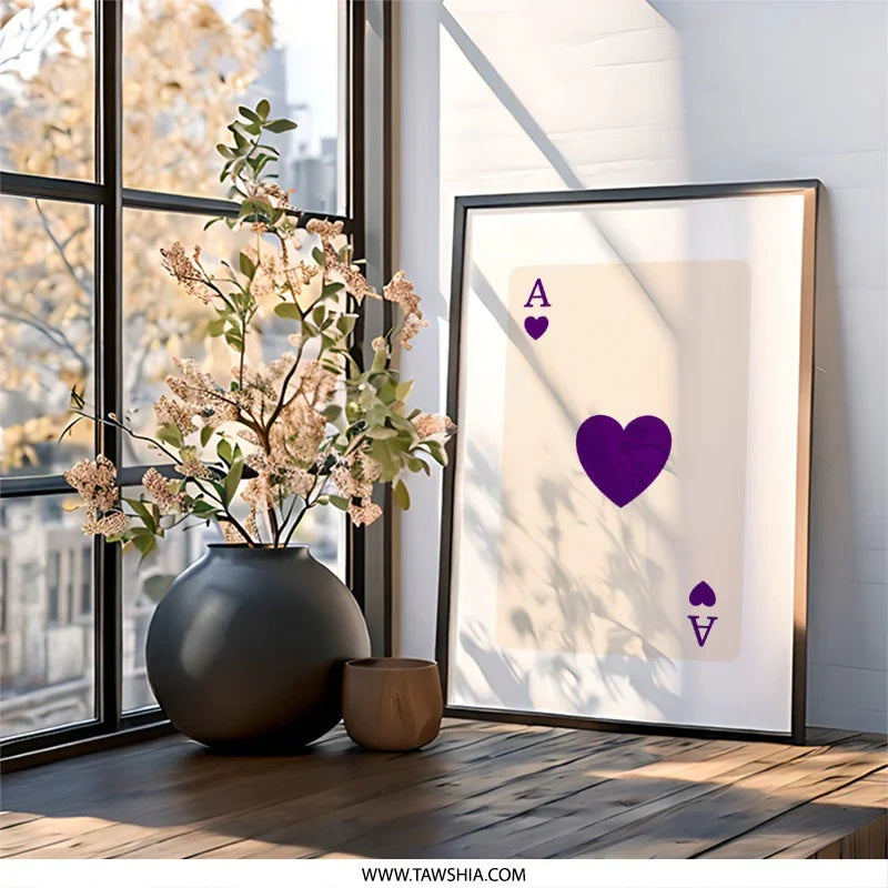 Ace of Hearts Wall Art, Playing Card Print, Minimalist Home Decor, Casino Decor, Game Room Art, Card Player Gift, Lucky Charm Art - Tawshia