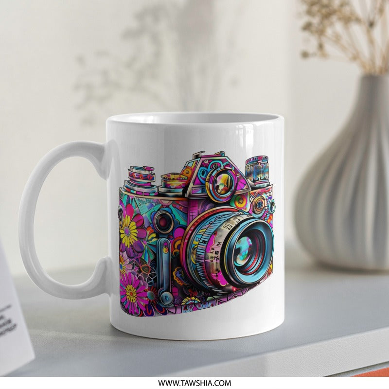 Floral Camera Mug, Photographer Gift, Colorful Camera, Retro Camera Mug, Gift for Photographers, Photography Lover, Unique Camera Mug - Tawshia