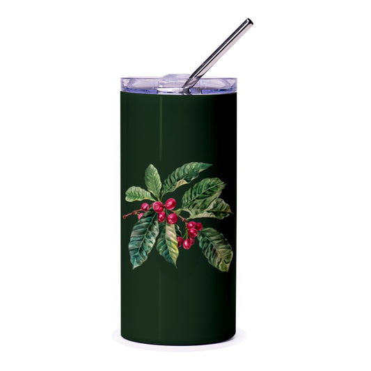 Coffee Bean Tumbler, Botanical Tumbler, Coffee Plant Tumbler, Coffee Lover Gift, Dark Green Tumbler, Drinkware, Travel Mug, Hot Cold Drink - Tawshia