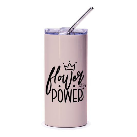 Flower Power Tumbler, Crown and Floral Design, Inspirational Tumbler, Trendy Drinkware, Cute Travel Mug, Gift for Her, Coffee and Tea - Tawshia