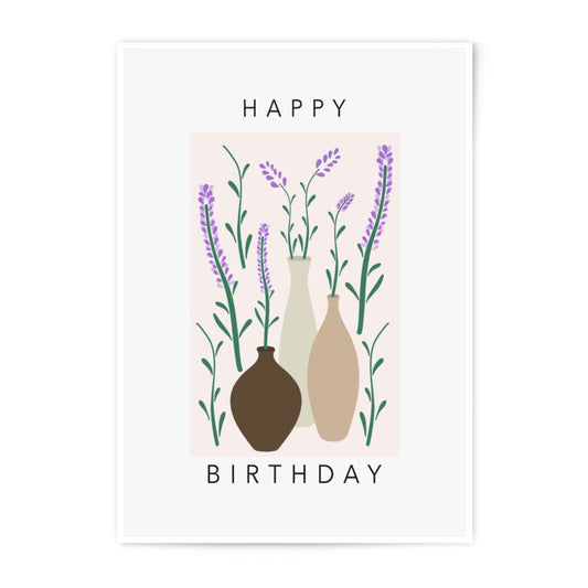 Happy Birthday Photographic Print, Lavender Floral Art, Birthday Gift, Botanical Wall Art, Vase Illustration, Home Decor - Tawshia