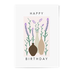 Happy Birthday Photographic Print, Lavender Floral Art, Birthday Gift, Botanical Wall Art, Vase Illustration, Home Decor - Tawshia