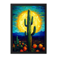 Desert Cactus Wall Art, Southwest Decor, Orange Flower Art, Prickly Pear Cactus Print, Desert Landscape Painting, Modern Wall Decor - Tawshia