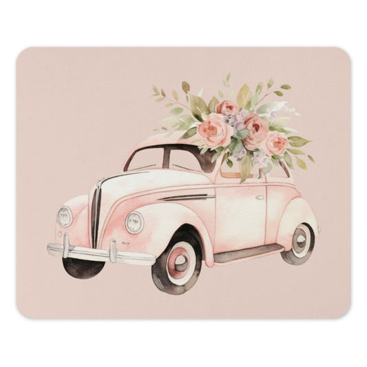 Pink Car Mouse Pad, Floral Car Mousepad, Watercolor Car Desk Decor, Vintage Car Mouse Pad, Cute Mousepad Gift, Aesthetic Desk Accessories - Tawshia