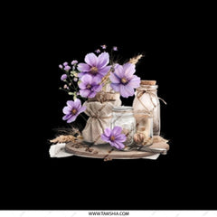 Purple Flowers Pocket Mirror, Still Life Art, Rustic Jars and Wheat, Compact Mirror, Floral Design, Everyday Carry Mirror - Tawshia