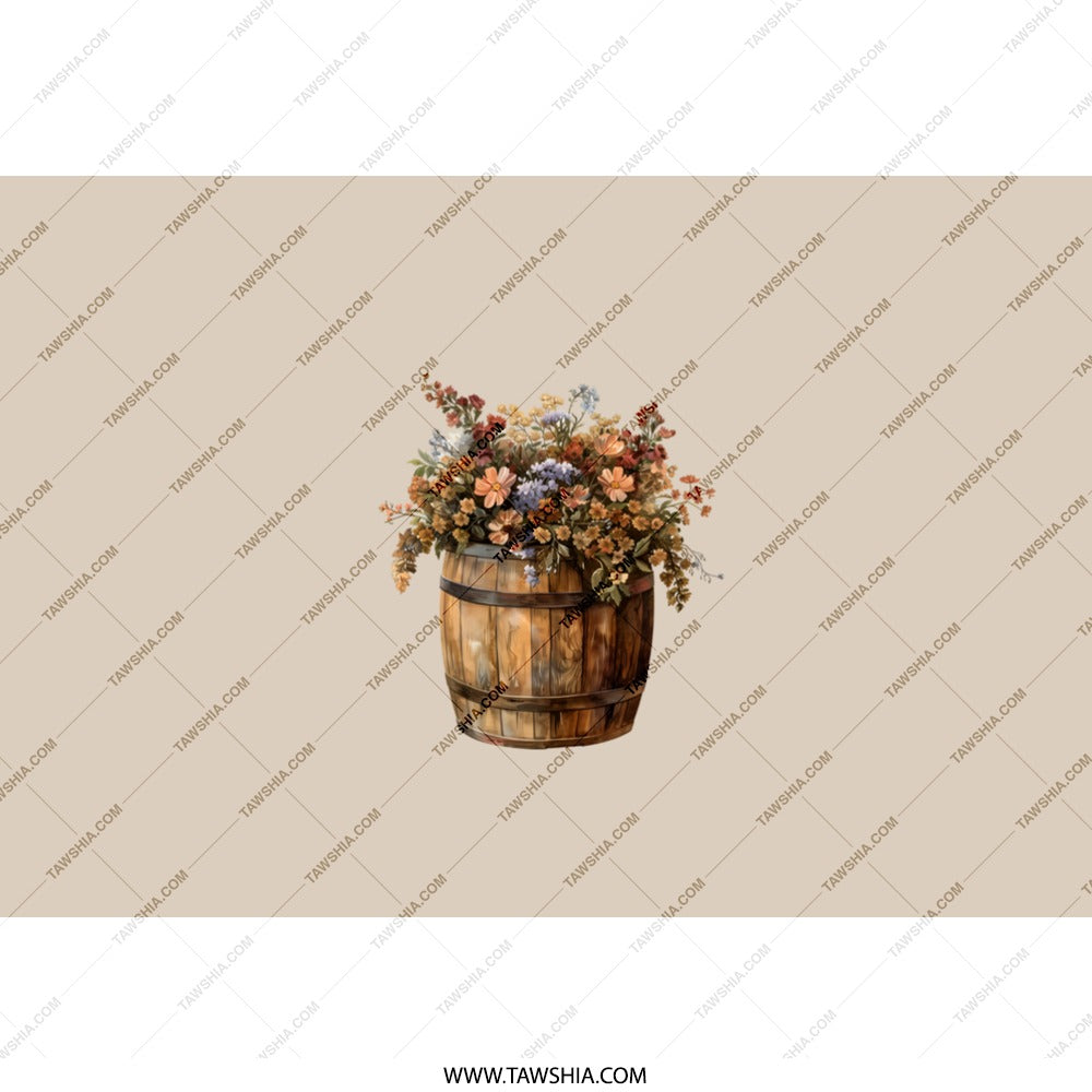 Barrel of Flowers Tumbler, Floral Arrangement Cup, Unique Drinkware, Rustic Charm Gift, Botanical Insulated Tumbler, Artistic Travel Mug - Tawshia