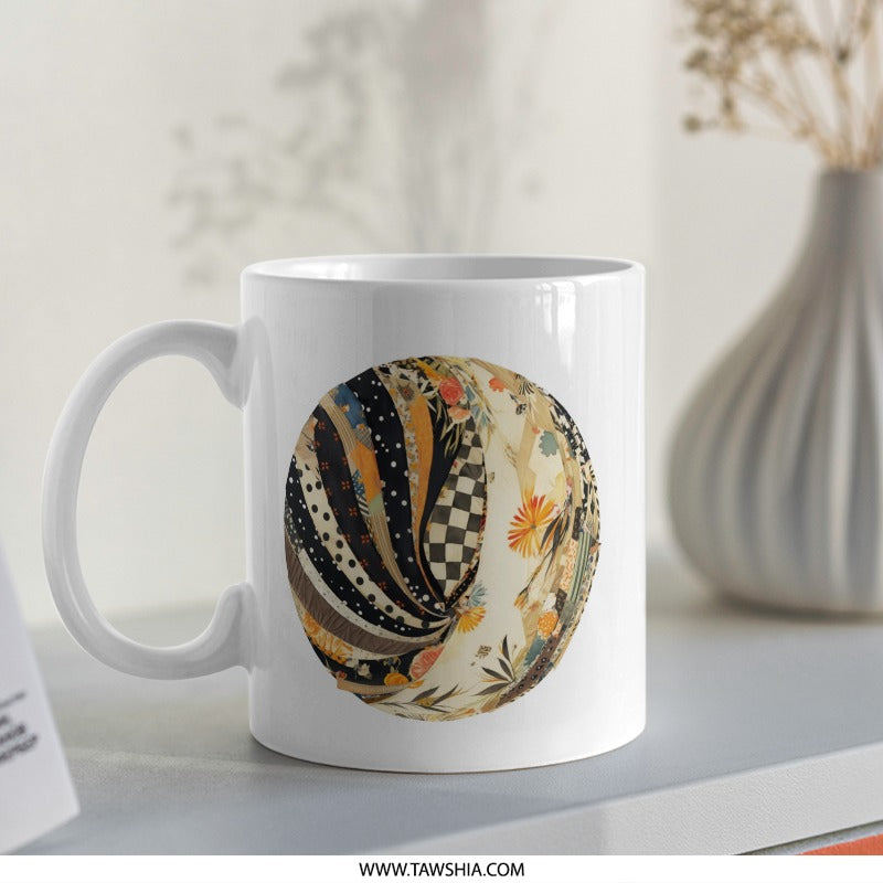 Floral Patchwork Mug, Coffee Mug, Tea Mug, Artistic Mug, Novelty Mug, Gift Mug, Decorative Mug, Trendy Mug SKU: MG10004218 - Tawshia
