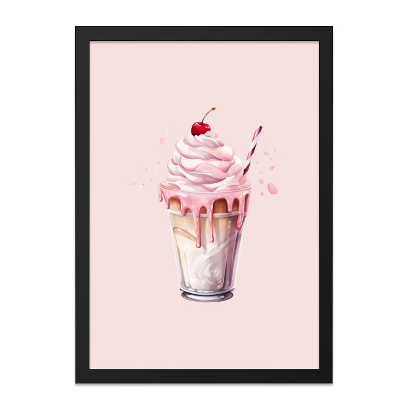 Strawberry Milkshake Wall Art, Dessert Art, Pink Drink Poster, Kitchen Decor, Food Art Print, Whimsical Art, Sweet Treat Print, Wall Decor - Tawshia