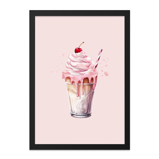 Strawberry Milkshake Wall Art, Dessert Art, Pink Drink Poster, Kitchen Decor, Food Art Print, Whimsical Art, Sweet Treat Print, Wall Decor - Tawshia