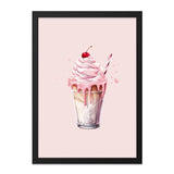 Strawberry Milkshake Wall Art, Dessert Art, Pink Drink Poster, Kitchen Decor, Food Art Print, Whimsical Art, Sweet Treat Print, Wall Decor - Tawshia