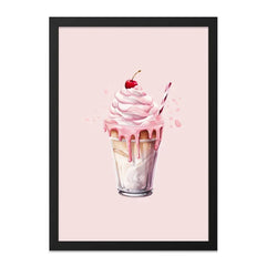 Strawberry Milkshake Wall Art, Dessert Art, Pink Drink Poster, Kitchen Decor, Food Art Print, Whimsical Art, Sweet Treat Print, Wall Decor - Tawshia