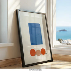 Abstract Wall Art, Modern Art Print, Geometric Shapes Poster, Blue Rectangle, Orange Circles, Contemporary Wall Decor, Minimalist Art - Tawshia