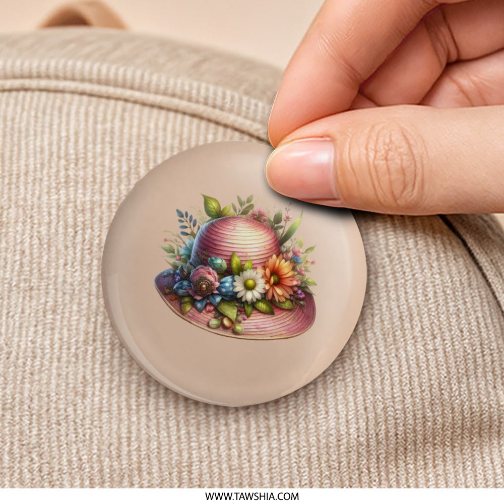 Floral Bonnet Pinback, Vintage Hat Badge, Garden Party Flair, Cute Accessory, Trendy Pin, Collectible Pinback Button, Chic Style - Tawshia