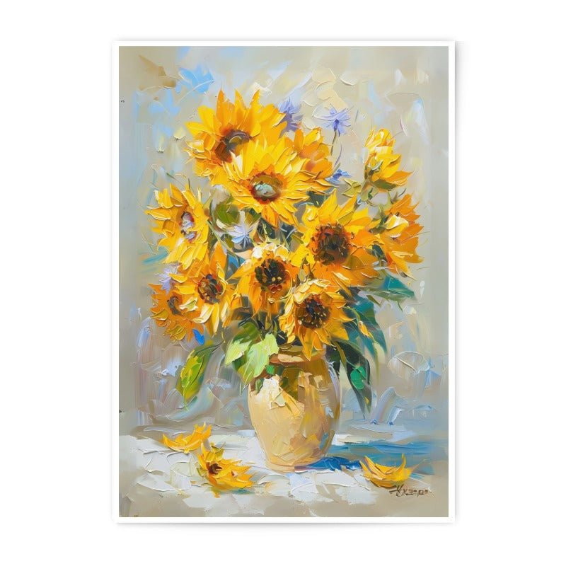 Sunflower Photographic Print, Floral Wall Art, Summer Decor, Impressionist Painting, Flower Still Life Print, Bright Yellow Flowers, Vase - Tawshia