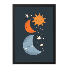 Celestial Wall Art, Moon and Sun Print, Nursery Decor, Star Wall Hanging, Kids Room Art, Baby Shower Gift, Cute Sleeping Faces - Tawshia