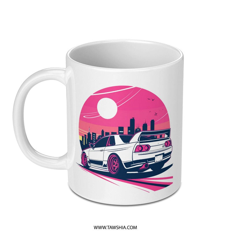 Skyline R33 Mug, JDM Mug, Car Enthusiast Mug, Japanese Car Mug, Vaporwave Mug, Cityscape Mug, Racing Mug - Tawshia