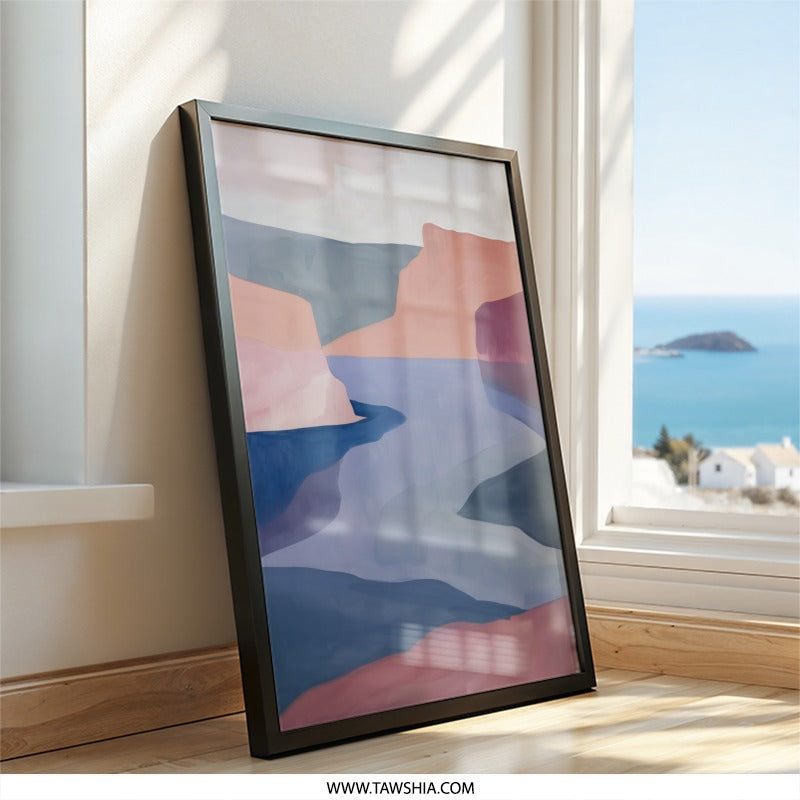 Abstract Landscape Wall Art, Modern River Painting Print, Coastal Scenery Artwork, Minimalist Home Decor, Calm Nature Illustration - Tawshia