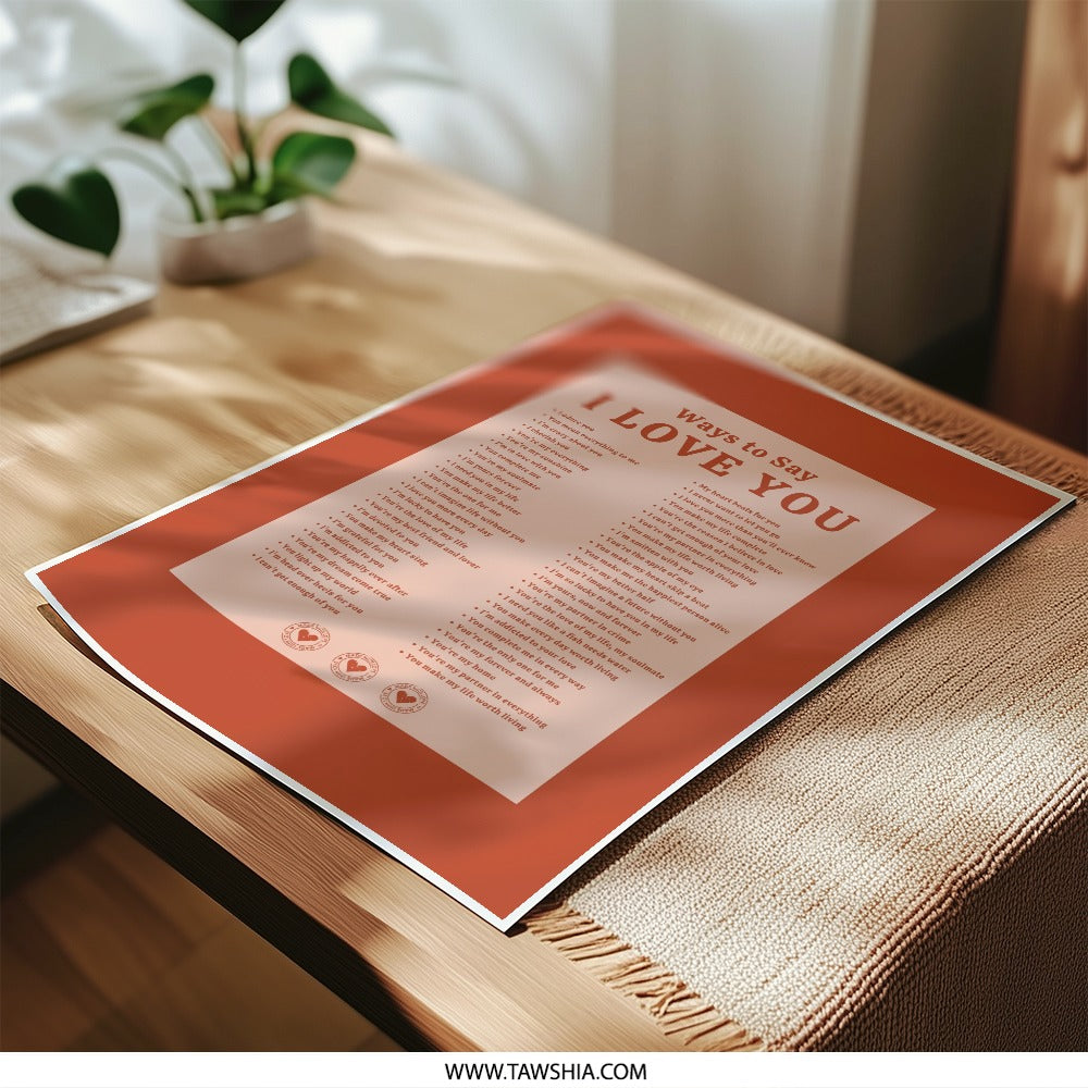 Ways to Say I Love You Photographic Print, Valentines Day Gift, Anniversary Present, Romantic Home Decor, Couples Art, Typography Wall Art - Tawshia