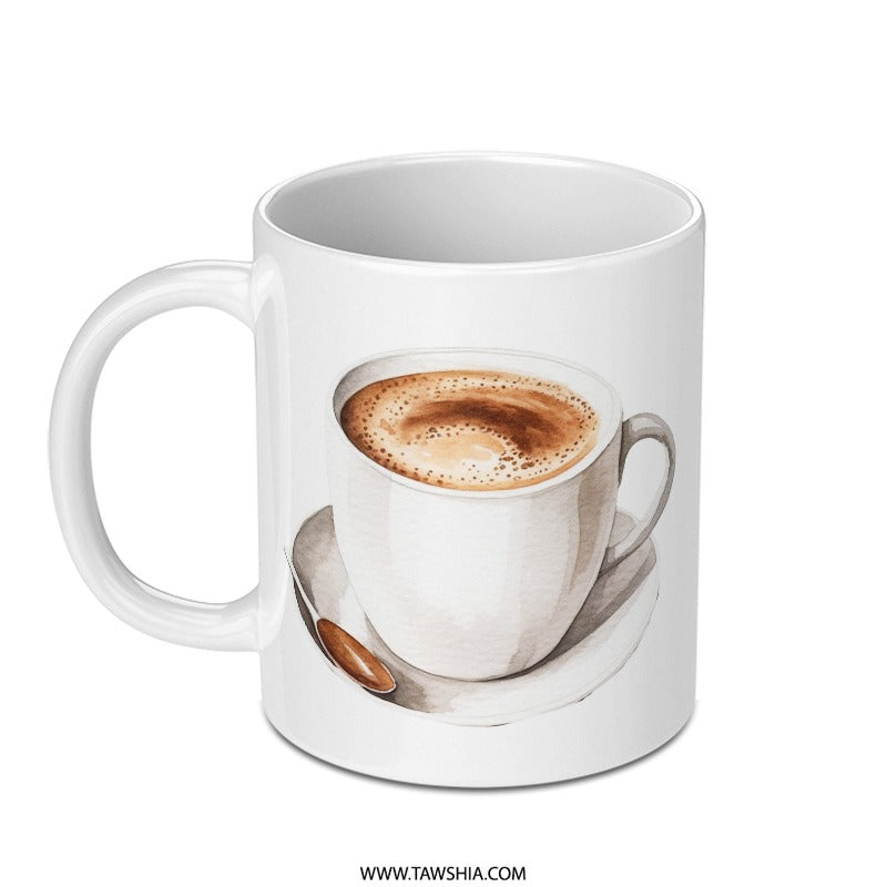 Watercolor Coffee Mug, Latte Art Mug, Coffee Lover Gift, Cozy Coffee Mug, Hot Beverage Mug, Cafe Art Mug - Tawshia