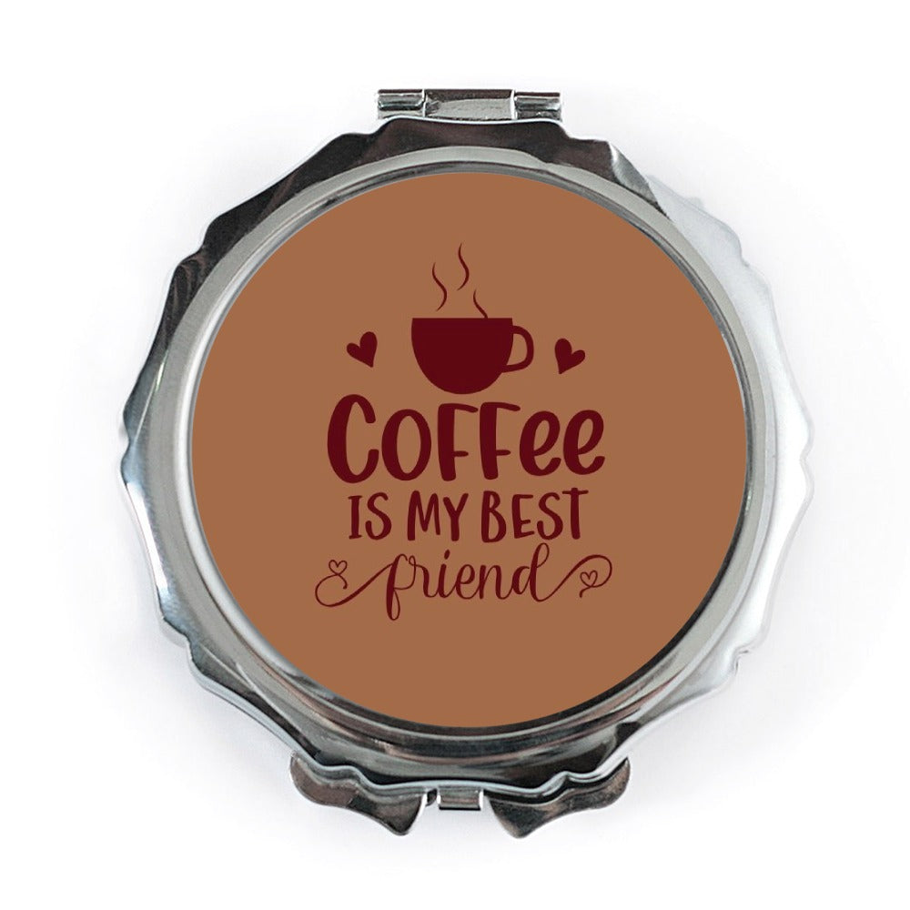 Coffee is My Best Friend Pocket Mirror, Cute Coffee Lover Gift, Unique Compact Mirror, Coffee Addict Present, Travel Size Mirror - Tawshia