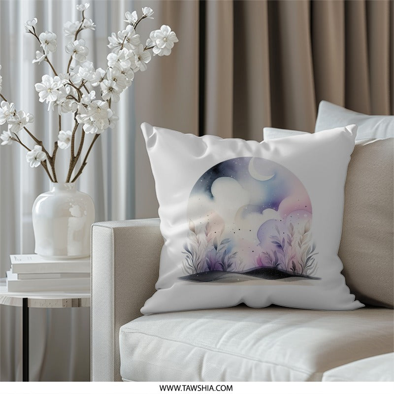 Watercolor Moon Pillow, Celestial Pillow, Stars Moon Art Print Pillow, Nature Illustration Throw Pillow, Night Sky Home Decor Gift - Tawshia