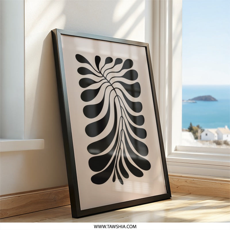 Abstract Leaf Wall Art, Minimalist Art Print, Modern Home Decor, Botanical Wall Decor, Black Beige Art, Living Room Art, Art Print - Tawshia