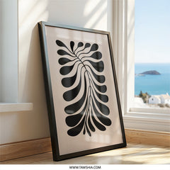 Abstract Leaf Wall Art, Minimalist Art Print, Modern Home Decor, Botanical Wall Decor, Black Beige Art, Living Room Art, Art Print - Tawshia