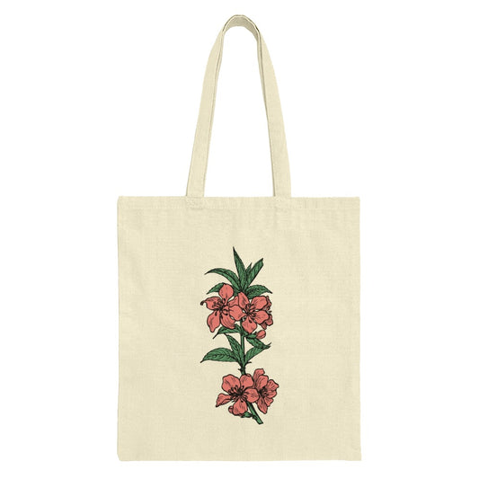 Floral Tote Bag, Peach Blossom Bag, Botanical Print, Trendy Shoulder Bag, Stylish Everyday Bag, Lightweight Tote Bag, Spring Flower Bag - Tawshia