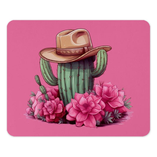 Cowboy Cactus Mouse Pad, Western Desert Decor, Floral Mousepad, Pink Background Mouse Pads, Home Office Gift, Funky Desk Accessory - Tawshia