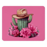 Cowboy Cactus Mouse Pad, Western Desert Decor, Floral Mousepad, Pink Background Mouse Pads, Home Office Gift, Funky Desk Accessory - Tawshia